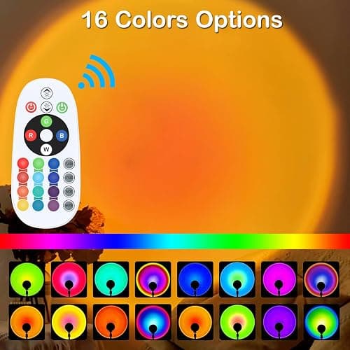 Sunset Lamp Projector, Rainbow Projection Led Lights with Remote, 16 Colors Multicolor Changing LED Night Light, Sunlight Light for Photography Selfie Party, Home Bedroom Decor Xmas Gifts for Women thumbnail 2