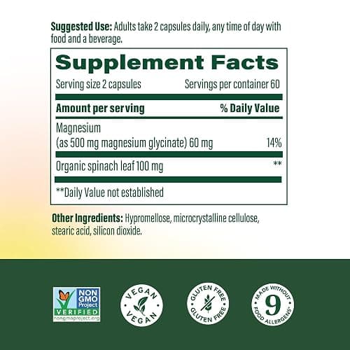 MegaFood Magnesium Glycinate 500mg - Chelated Magnesium Supplement - 60mg Elemental Magnesium - Gentle on the Stomach - Supports Normal Sleep Cycle & Healthy Stress Response - 120 Capsules 60 Servings thumbnail 2