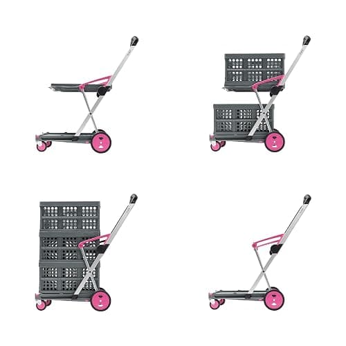 CLAX® The Original | Made in Germany | Multi use Functional Collapsible Carts | Mobile Folding Trolley | Shopping Cart with Storage Crate (Pink) thumbnail 4