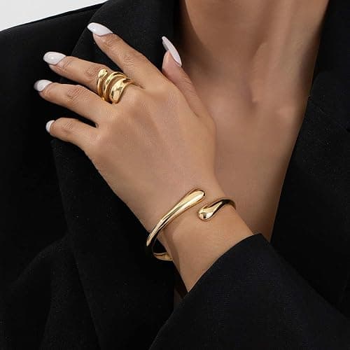 MTINEAPS Gold Bangle Bracelets for Women Teens Trendy Chunky Adjustable Twist Cuff Bracelet Jewelry Gifts thumbnail 4