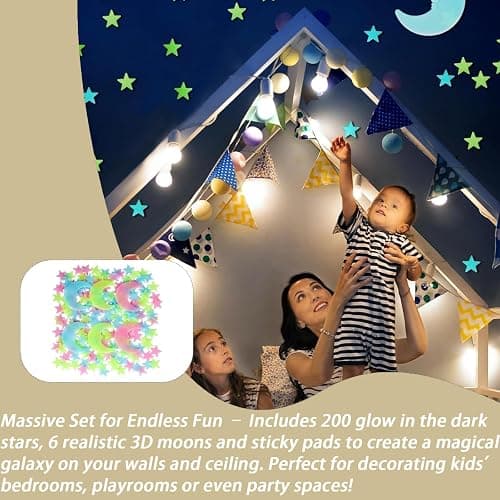 200 Pcs Glow in The Dark Stars,Realistic Stars for Ceiling,Large 3D Glowing Wall Decor for Fantastic Wall Star Stickers Bedroom，Wall & Ceiling Room Decor for Boys and Girls thumbnail 5