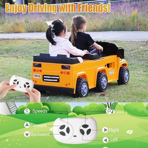 24V 2 Seater Ride on School Bus 4WD Kids Ride on Car, 6 Wheels Battery Powered Car w/Remote Control, Electric Cars for Kids to Drive, LED Light, Music, Bluetooth for Boys & Girls thumbnail 3