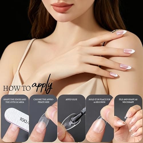 Teenitor Short Almond Nail Tips Set, 510 Pcs 15 Sizes Half Matte Pre-shaped Clear Acrylic Nail Tips, 23 Pcs Nail Art Brushes, Dotting Tool, Nail Stand, Nail Stickers for DIY Nail Art thumbnail 8