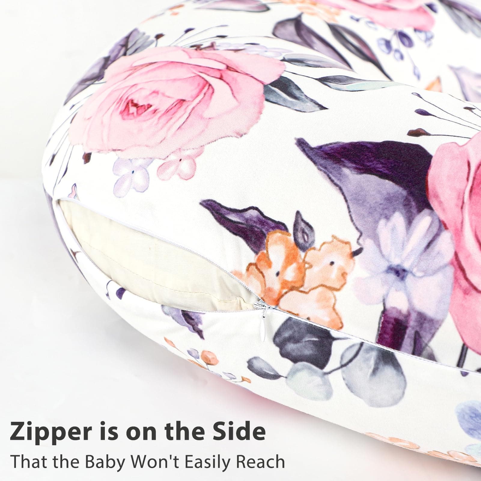 Nursing Pillow Cover Breastfeeding Pillow Slipcover for Moms Soft Breathable Organic Knit Fabric Newborn Infant Feeding Pillow Covers for Baby Girl Boy, Stylish Floral, Pink thumbnail 3