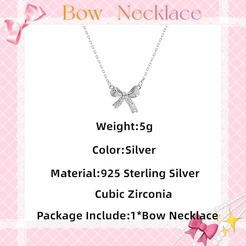 GAUEIOUR Bow Necklace,Butterfly Collarbone Necklace for Women,Light Luxury Sparkling Diamond Minimalist Design Necklaces, Sterling Silver Bow Necklaces for Women(Silver) thumbnail 2