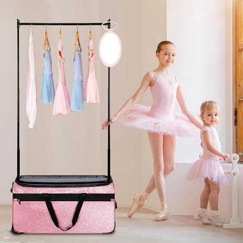 Dance Bag with Garment Rack, OMIDEL 29" Rolling Dance Competition Duffle Bag with Garment Rack & Silent Wheels, Collapsible Dance Suitcase for Dance Competition Shows Recitals Travel - Glitter Pink thumbnail 7