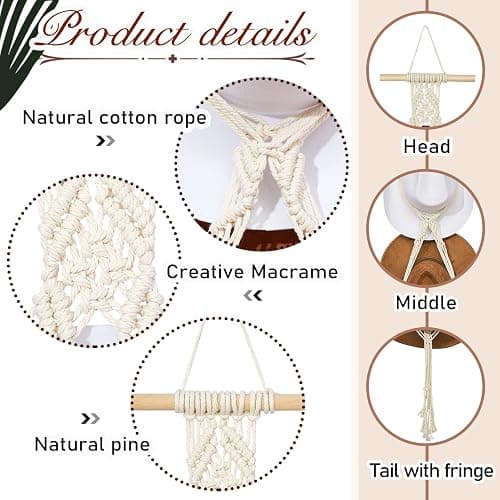 Yulejo Macrame Hat Hangers Boho Hat Rack for Wall Western Cowboy Hanging Organizer for Door Wall Room Bedroom thumbnail 6