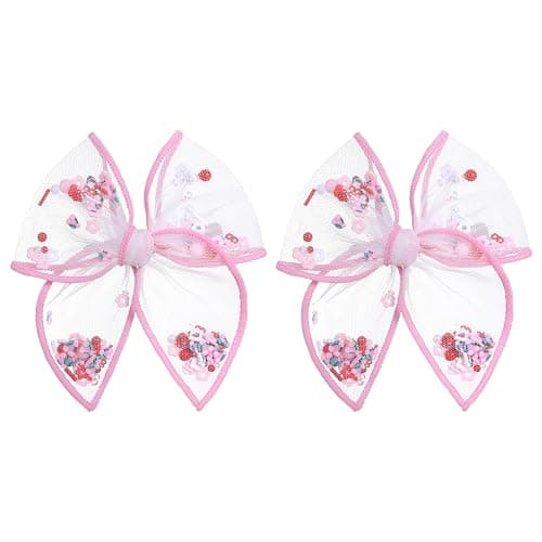 Cherry Fable Bow Hair Clips 4" Pink Mesh Tulle Fruit Shaker Hair Bow Alligator Barrettes for Teen Girls Women Summer Wedding Birthday Party Favor Dress Decor Accessory Set of 2 - Image 1