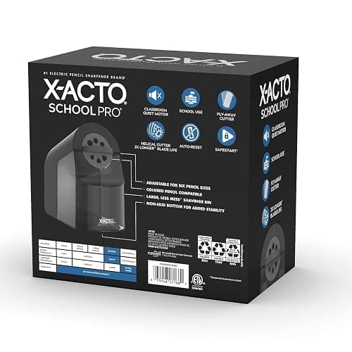 X-ACTO Pencil Sharpener, SchoolPro Electric Pencil Sharpener, Heavy Duty Electric Pencil Sharpener for School, Classroom and Teacher Supplies, Perfect Addition to Homeschooling Supplies, Black thumbnail 3