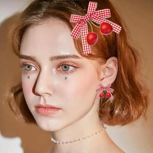 6pcs Cherry Bow Hair Clip Cute Rhinestone Alligator Clips Metal Alligator Clips Bow Nonslip Velvet Decor Lovely Hair Barrette for Women Girls Christmas Hair Decoration (Pink white) thumbnail 5