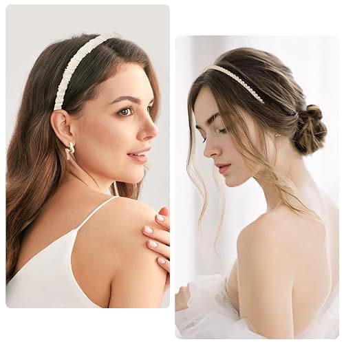 LYroo Headbands for Women Girls Non Slip - 8 Pack Wide Padded Headband Cute Floral Headbands Fashion Pearl Beaded Thin Head Bands Trendy Hair Accessories(White & Pink) thumbnail 4