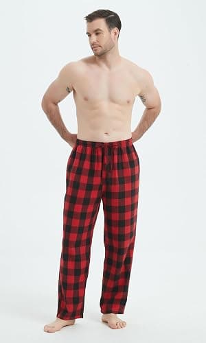 Jveyvth Mens Pajama Pants Flannel Cotton Plaid Sleep & Lounge Pants, PJ Bottoms with Pockets and Button Fly thumbnail 3
