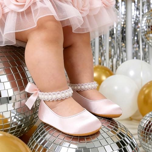 Baby Girls Mary Jane Flats Non-Slip Soft Sole Infant Newborn Walking Shoes Princess Wedding Dress Shoe thumbnail 2