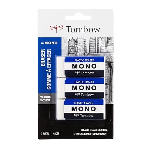 Tombow 57324 MONO Eraser, White, Medium, 3-Pack. Cleanly Removes Marks Without Damaging Paper - Image 1