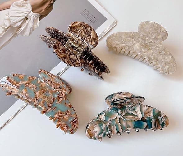 Wenlly large tortoise shell claw clip, 4.1 Inch cellulose acetate hair claw clips, marble non-slip strong hair hold barrettes for women and girls, blue thumbnail 5
