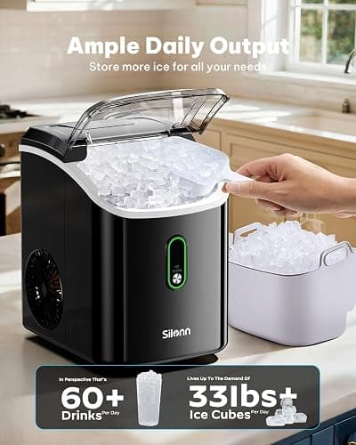 Silonn Nugget Ice Maker Countertop, Pellet Ice Machine with Self-Cleaning Function, Sonic Ice Maker Produces 33lbs of Chewable Ice in 24 Hours, Ideal for Home Kitchen and Office (Black) thumbnail 4