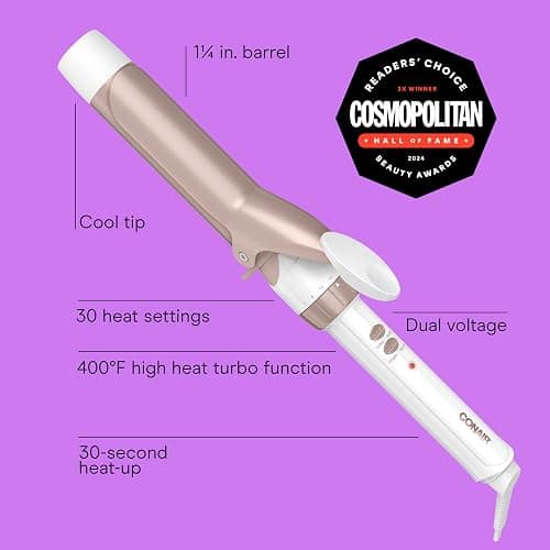 Conair Double Ceramic 1-1/4 Inch Curling Iron, 1.25-Inch Barrel Creates Loose Curls, Hair Curler for Use on Medium and Long Hair, White thumbnail 2
