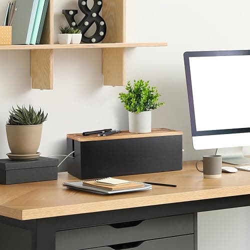 Bivvclaz Large Cable Management Box, Wooden Cord Organizer Box for Desk, Floor, Office to Hide Extension Cords Power Stripes Surge Protectors Chargers Wires, Black thumbnail 6