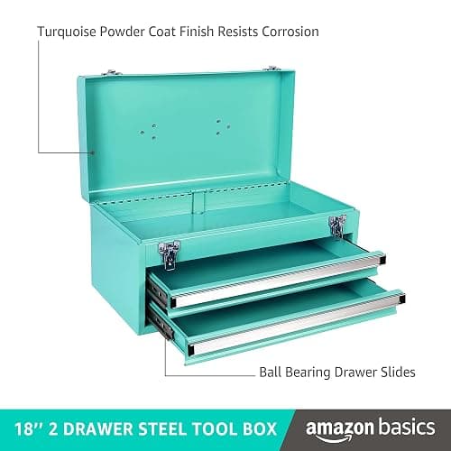 Amazon Basics Steel Tool Box Storage and Organization Drawers, Tool Storage with Powder Coat Finish, 18.11 x 8.66 x 9.45 in, Turquoise thumbnail 5