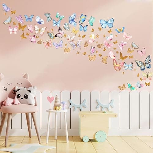 Glow in The Dark Wall Decals - Luminous Butterfly Stickers, Colorful Removable Self-Adhesive Decals for Girls Bedroom, Kids Baby Nursery, Living Room Decoration thumbnail 2