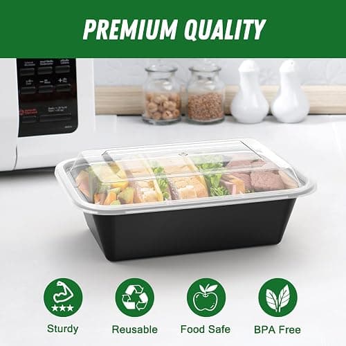 Dealusy 50 Pack (100-Piece) 24 oz Meal Prep Containers Reusable with Lids, Sturdy Leakproof & Food Safe, Microwave, Freezer, Dishwasher Safe Prep Containers, To Go Take Out Plastic Food Storage thumbnail 4