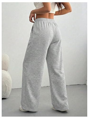 Verdusa Girl's Elastic Waist Sweatpants Wide Leg Casual Pants with Pockets Fitness Clothing thumbnail 3