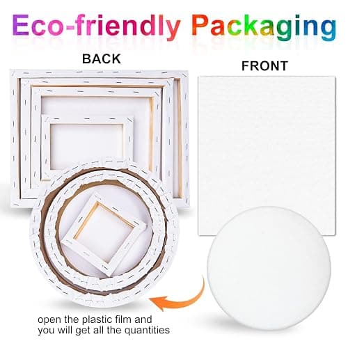 14 Packs Stretched Canvases for Painting, Multi Pack 11x14, 9.44x12, 8x10, 5x7, 4x4, Round Canvas with 8x8,10x10(2 of Each), Blank Primed Canvas, for Oil Paint, Acrylic Paint, for Beginners, Artists. thumbnail 3