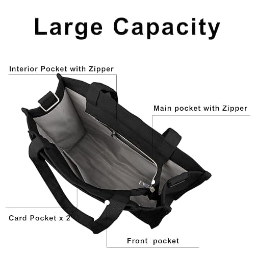 BROADREAM Sacs fourre-tout en velours pour femmes - Sac cabas en velours côtelé avec fermeture zippée，Tote Bag de grande capacité pour école, travail, shopping(L-Noir) thumbnail 6