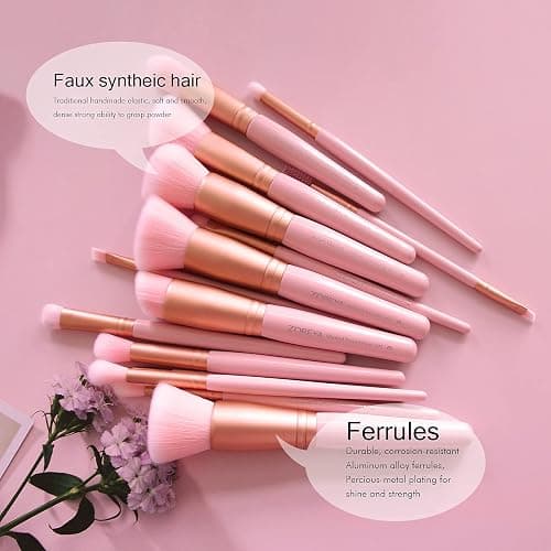 Z'OREYA Makeup Brushes 15Pcs Makeup Brush Set Premium Synthetic Kabuki Brush Cosmetics Foundation Concealers Powder Blush Blending Face Eye Shadows Brush Set (Pink) thumbnail 5