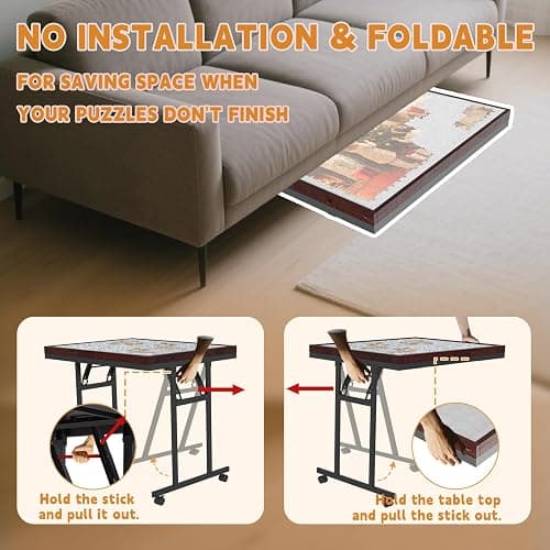 Doerpuz Puzzle Table with Folding Legs, 1500 Pieces Puzzle Table for Adults with Drawers, Cover, Wheels, 5 Adjustable Up Angles Wooden Jigsaw Puzzle Board for All Ages thumbnail 3