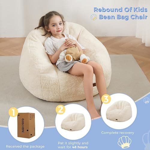 MAXYOYO Bean Bag Chair for Kids, Shell Shaped Bean Bag Couch for Boys and Girls, Toddler Chair Bean Bag Sofa for Playroom, Nursery Room, Beige thumbnail 5
