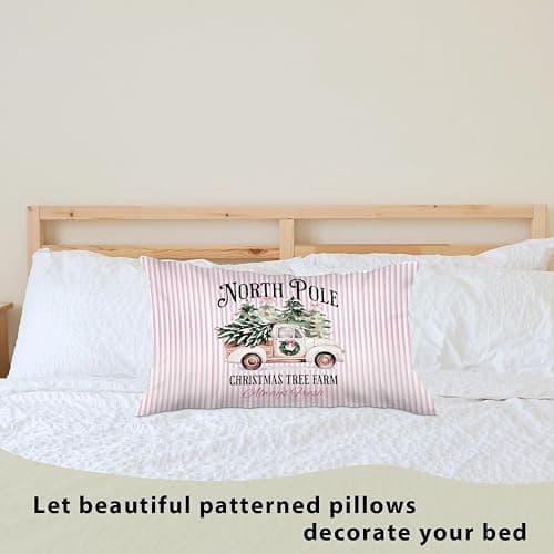 OHDCE Merry Christmas Tree Truck 12x20 Pillow Cover, Preppy Pink Christmas Decor, Rustic Xmas Tree Pickup Decorative Lumbar Pillow Covers for Girls Dorm Bedroom Living Room thumbnail 5