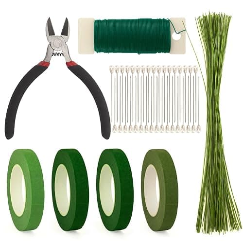 ZIIYAN Floral Arrangement Kit, Green Floral Tape Floral Stem Wire Floral Wire Boutonniere Flower pin and Wire Cutter Tools Kit for Bouquet Stem Wrap Florist, Wreath Making Supplies - Image 1