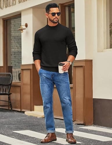 COOFANDY Men's Mock Turtleneck Ribbed Knit Pullover Sweater Casual Lightweight Slim fit Dress Sweater - Large - Black thumbnail 4
