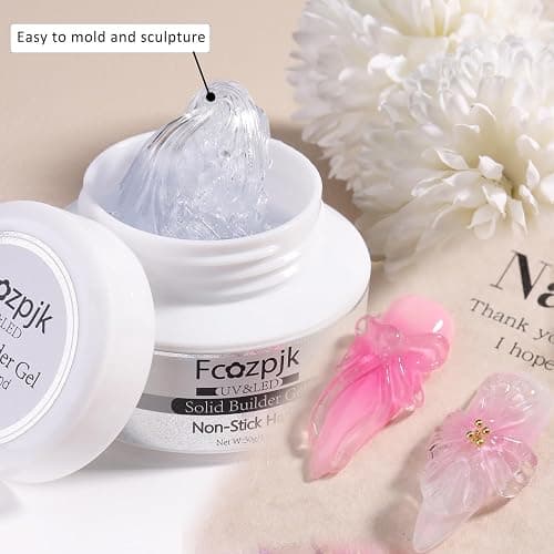 Fcozpjk Clear Solid Builder Gel For Nails, 30g Hard Gel for Nails with Silicone Molds for Carving Non-Sticky Building 3D Sculpture Flowers Modeling Design Professional Manicure Supplies thumbnail 3