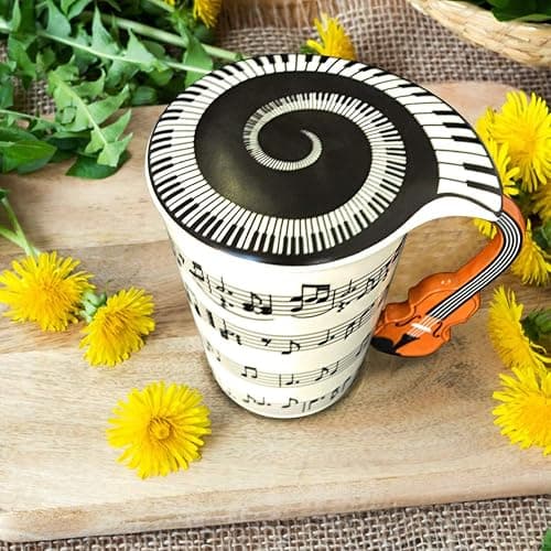 Lavezee Music Coffee Mug With Lid And Violin Handle 15 Ounce, Water Tea Drinks Cup, Gift For Music Lover/Teacher/Friend thumbnail 2