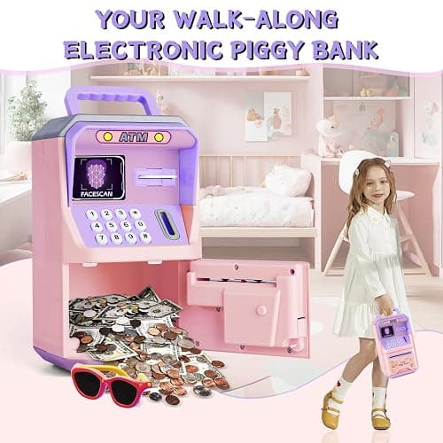 Tlsmyjlwj Piggy Bank for Kids, ATM Coin Bank Toys Gifts, Electronic Piggy Banks Money Safe for Kids Toys Ages 3 4 5 6 7 8 9 10 11 12 Year Old Girls Birthday Gifts, Pinkish Purple thumbnail 6