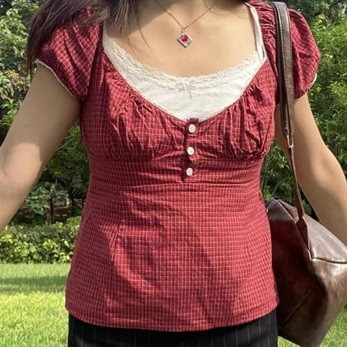 Short Sleeve Shirts Lace Patchwork Tee Tops thumbnail 2