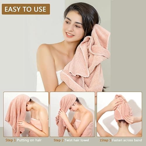 Laojbaba Microfiber Hair Towel Quick Dry Hair Towel Hair Drying Towels Suitable for All Kinds of Hair Ultra Absorbent Long and Thick Hair 24X48inch Lotus Root Pink (1pcs) - Lotus Root Pink - 48.00'' x 24.00'' thumbnail 6
