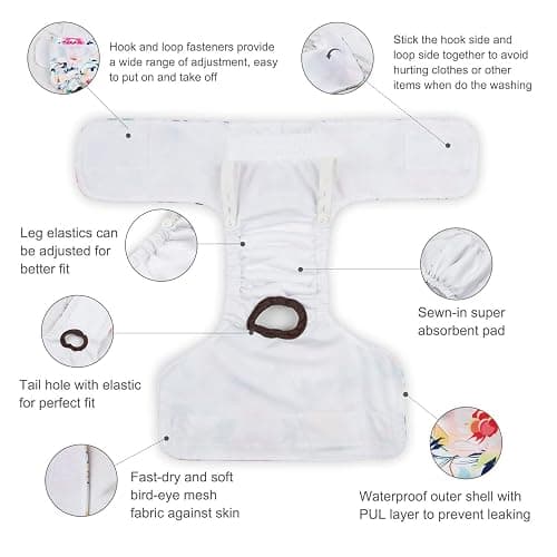 CuteBone Dog Diapers Female Washable Small Medium Large 3 Pack Reusable Doggie Diapers Puppy Period Pants for Doggy Heat Cycle Peeing thumbnail 3