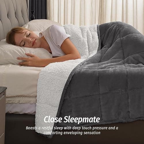 Wemore Sherpa Fleece Weighted Blanket for Adult, 15 lbs Dual Sided Cozy Fluffy Heavy Blanket, Ultra Fuzzy Throw Blanket with Soft Plush Flannel Top, 60 x 80 inches, Grey and White thumbnail 4