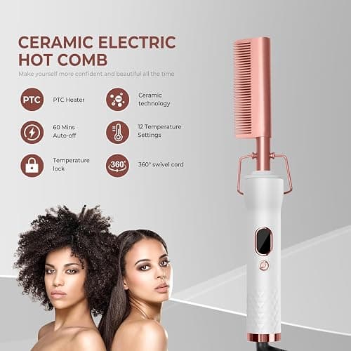 Hot Comb,Pressing Combs for Black Hair with 12 Temp Settings Heating Up to 450°F,Electric Hot Comb 110-240V Straightening Comb for Curling/Straightening thumbnail 2
