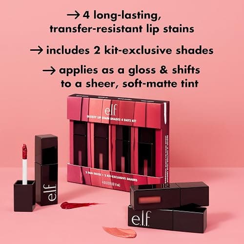 e.l.f. Glossy Lip Stain Shades 4 Days Kit, Long-Lasting Lip Stains For A Sheer Pop Of Color & Subtle Gloss Finish, Vegan & Cruelty-Free, 4 Shades thumbnail 2