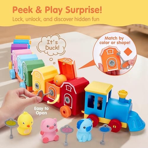 Toddler Learning Toys for 2 3 Year Old-Counting Matching & Sorting Activity Montessori Train Set with Farm Animals Finger Puppets Keys to Lock and Unlock Barn Birthday Gift for Boys Girls 2-5 thumbnail 4