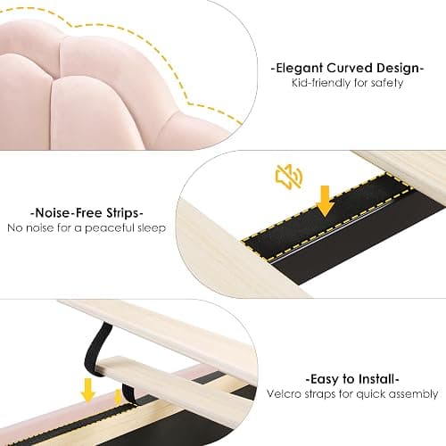 HIFIT Full Size Upholstered Smart LED Bed Frame with 2 Storage Drawers and Adjustable Chic Double Petal Headboard, Princess Platform Bed for Girls, Solid Wood Slats Support/No Box Spring Needed, Pink thumbnail 9