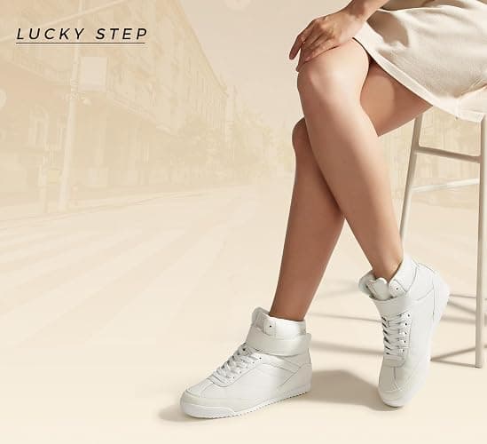 LUCKY STEP Women's High Top Sneakers Hook and Loop Lace Up Fashion Basketball Ankle Boots Skate Tennis Shoes Walking Casual Shoes thumbnail 9