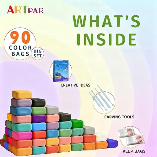 ARTPAR Air Dry Clay for Kids,90 Colors Modeling Magic Clay Bulk Kit | Colorful Molding Clay Sculpting Set,Soft & Non-Sticky,DIY Classroom Activities,Fun Art & Crafts Gifts for Boys & Girls 3-12Y thumbnail 3