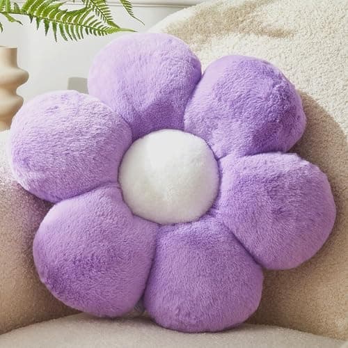 Vdoioe Purple Flower Pillow, Daisy Shaped Throw Pillow 15.7In, Cute Flower Seating Cushion for Sofa, Couch, Bed - Image 1