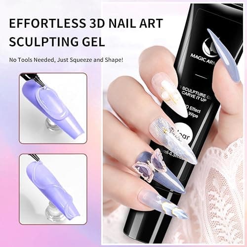 MAGIC ARMOR 15g 3D Nail Gel Sculpting Gel Nail Art Glue for Nail Art Designs DIY Nail Craving Molding Gel for 3D Gel Nail Art Polish Painting Drawing Gel Sculpture Gel Nail Decoration Manicure Clear thumbnail 3