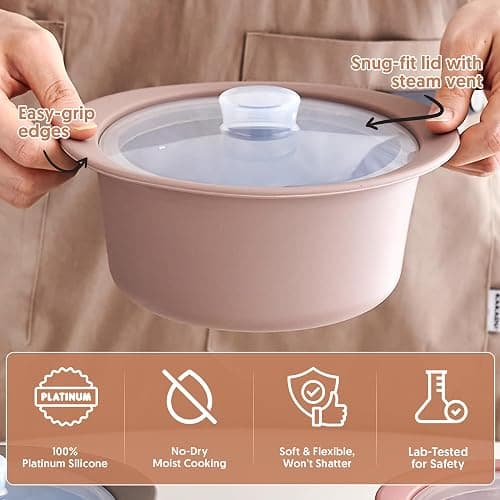 FIRGI 40oz Platinum Silicone Microwave Steamer Pot with Handle & Lid - Korean 100% Food-Grade Steamer Bowl, Heat-Resistant Cooker with Steam Holes, Easy Clean, Dishwasher Safe, Yellow thumbnail 5